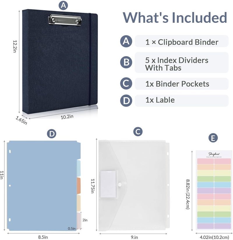 Skydue Clipboard Binder with Dividers,1 Inch 3 Ring Binder with Clipboard on Front, Clipboard Folder with Pocket, Labels Office Supplies Blue - Image 2